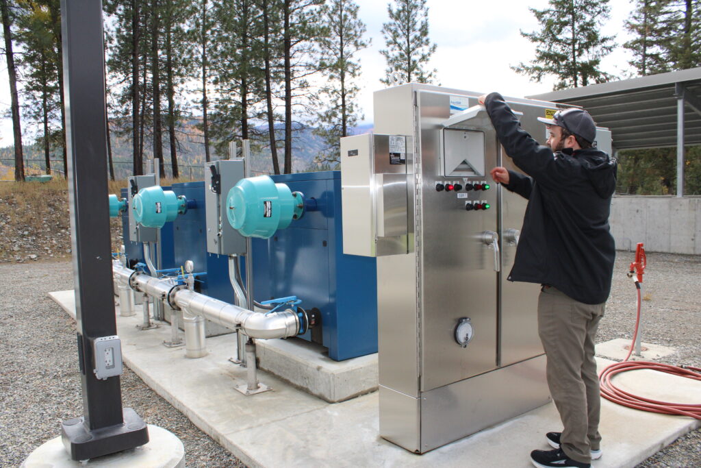 Sequencing batch reactor control panels and blowers at Moyie Springs Wastewater Treatment Plant