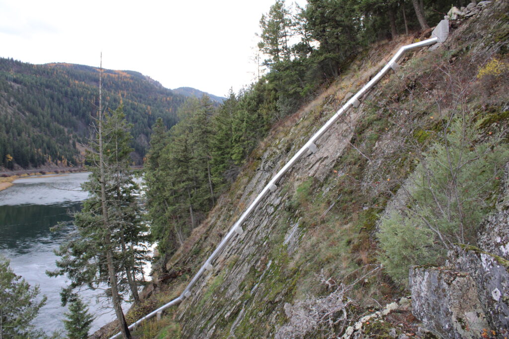 Unique outfall pipe on side of cliff in North Idaho