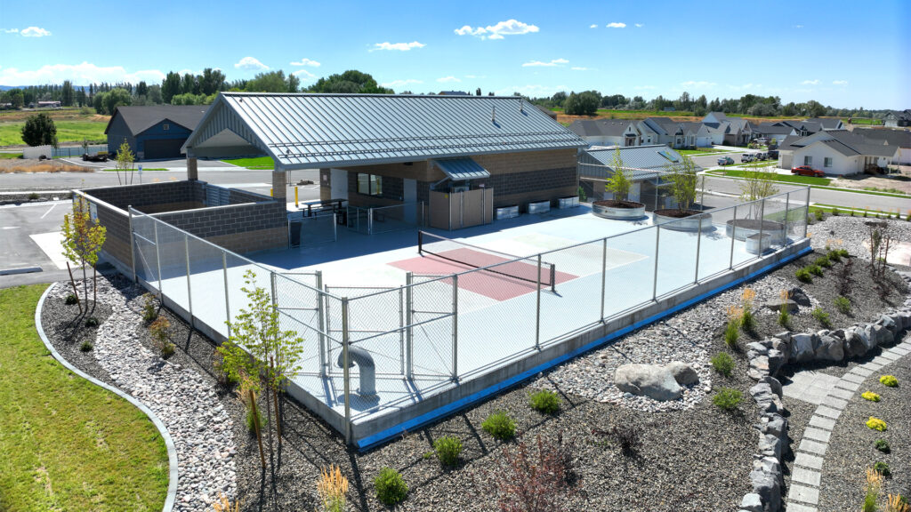 Pickleball court constructed on top of a municipal water storage tank in Ammon Idaho